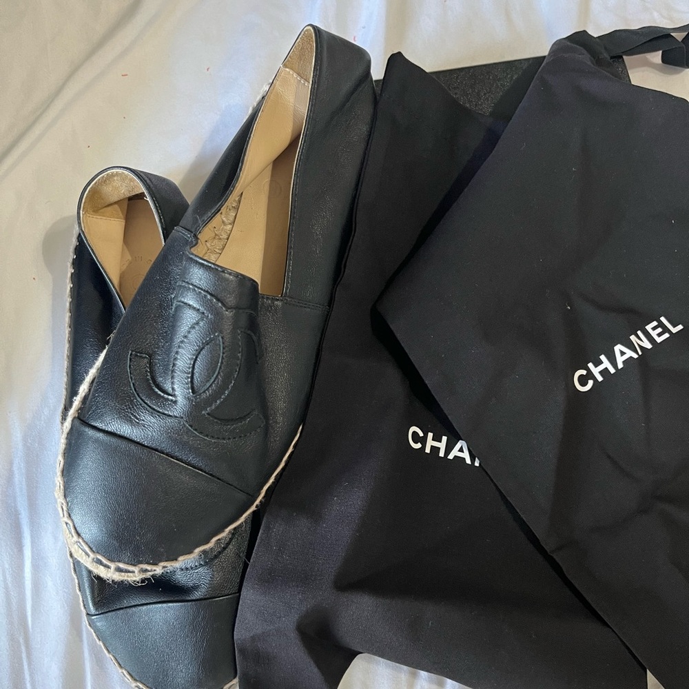 Black Chanel espadrilles gently used !!